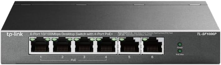 TP-Link TL-SF1006P 6-Port 10/100Mbps Desktop Switch with 4 PoE+ Ports @67W, Plug & Play, Sturdy Metal with Shielded Ports, Limited Lifetime Protection, Extend Mode, Priority Mode