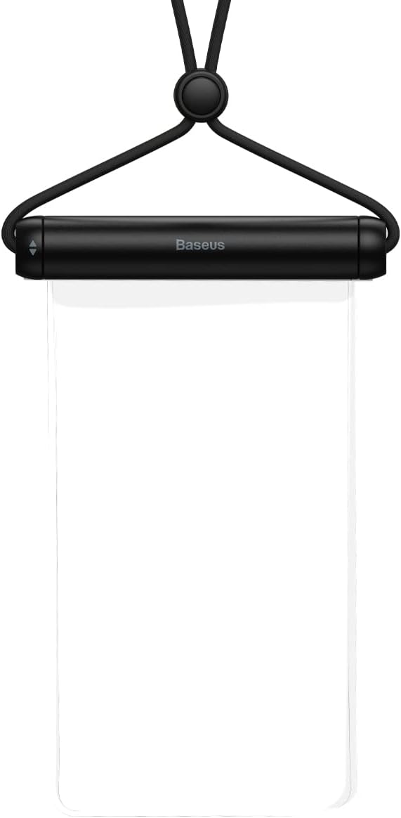 Baseus Waterproof Phone Pouch, AquaGlide IPX8 Waterproof Protection Dry Bag with Neck and Wrist Strip — Cylinder Lock (AG) — Black