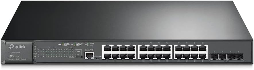 TP-Link TL-SG3428MP | 24 Port Gigabit L2+ Managed PoE Switch | 24 PoE+ Port @384W, 4 x SFP Slots | PoE Auto Recovery | Omada SDN Integrated| IPv6 | Static Routing | Limited Lifetime Protection