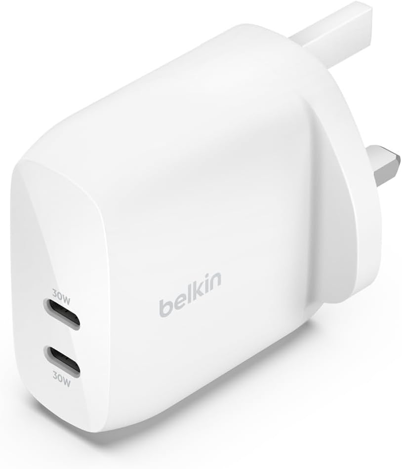 Belkin BoostCharge 60W Dual USB-C plug with PPS, Fast Charger USB-C