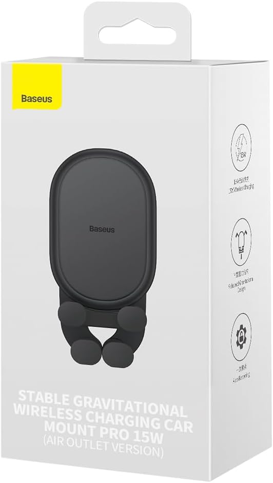 Baseus Stable Gravitational 15W Wireless Car Charger, Rotatable Phone Holder for Air Vent, Car Phone Mount — Wireless-Auto Lock (SG) — Black