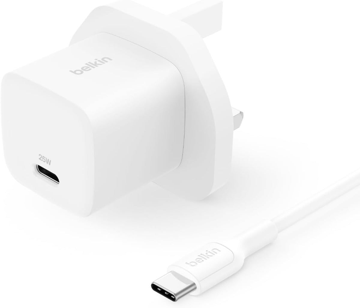 Belkin USB-C Plug 25W with 60W USB-C Cable (3.3ft, 1M) - Phone Charger PD 3.0 Fast Charging with PPS for Apple iPhone 17, Air, 16, Samsung Galaxy S25, Pixel 10, Nintendo Switch, & More - White