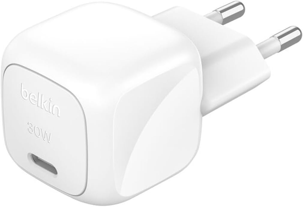 Belkin BoostCharge Compact Charger (30W) Travel USB-C Power Delivery Fast Charger for Apple iPhone, Samsung Galaxy, iPad, AirPods, Tablets etc with USB-C Cable - White, C to C cable Included