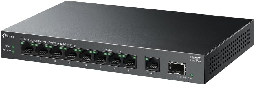 TP-Link 10-Port Gigabit Desktop Switch with 8-Port PoE+, Plug and Play, Auto Recovery, Silent Operation (LS1210GP)