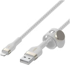Belkin BoostCharge Pro Flex Braided USB Type A to Lightning Cable (3M/10FT), MFi Certified Charging for iPhone 14/14 Plus, 13, 12, Pro, Max, Mini, SE, iPad and More - White