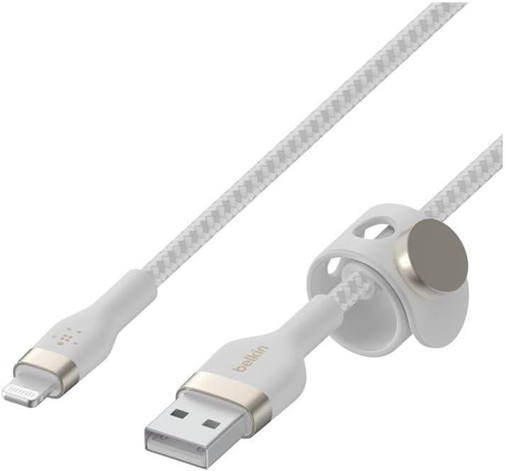 Belkin BoostCharge Pro Flex Braided USB Type A to Lightning Cable (3M/10FT), MFi Certified Charging for iPhone 14/14 Plus, 13, 12, Pro, Max, Mini, SE, iPad and More - White