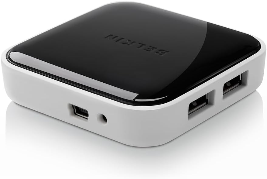 Belkin 4-Port USB Hub - Powered Desktop Docking Station Adapter supports A, 2.0 and 1.1 Charging Splitter for Drives, Keyboards Mice
