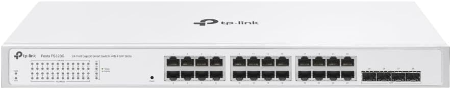 TP-Link Festa FS328G 28 Port Gigabit Smart Managed Network Switch - 24 RJ45 ports & 4 SFP slots, Free Cloud Access, Static Routing, Vlan, IGMP Snooping, rack-mountable, fanless, Does not work w/ Omada