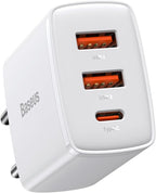 Baseus 30W Quick Charger 2U C, White, EU Plug — White
