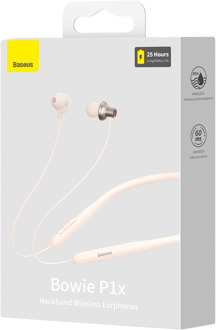 Baseus Wireless Bluetooth Headphones, V5.3 Wireless Bluetooth Earbuds in-Ear Magnetic Neckband 25Hrs Playtime, IPX4 Waterproof Earphone (P1x)(WHITE) — White