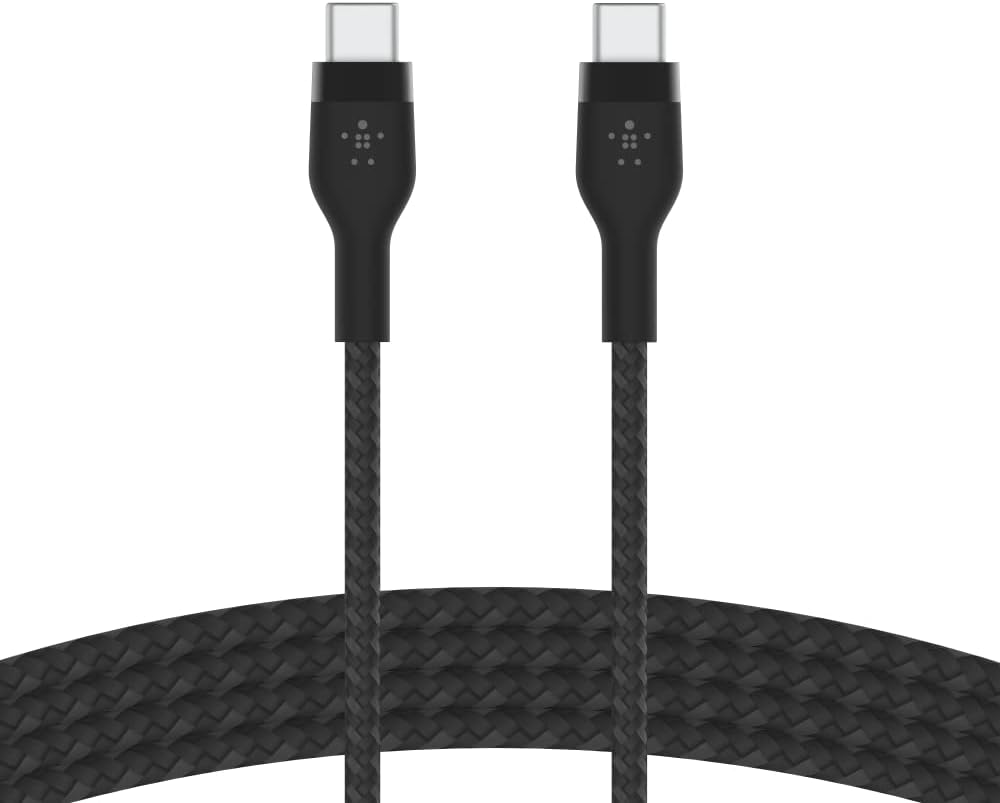 Belkin Fast Charge Pro Flex Braided USB C charger cable, USB-IF certified Power Delivery PD type C fast charging cable for iPhone 16, 15, Galaxy S24, S23, MacBook Pro, iPad, Pixel and more – 1m, black
