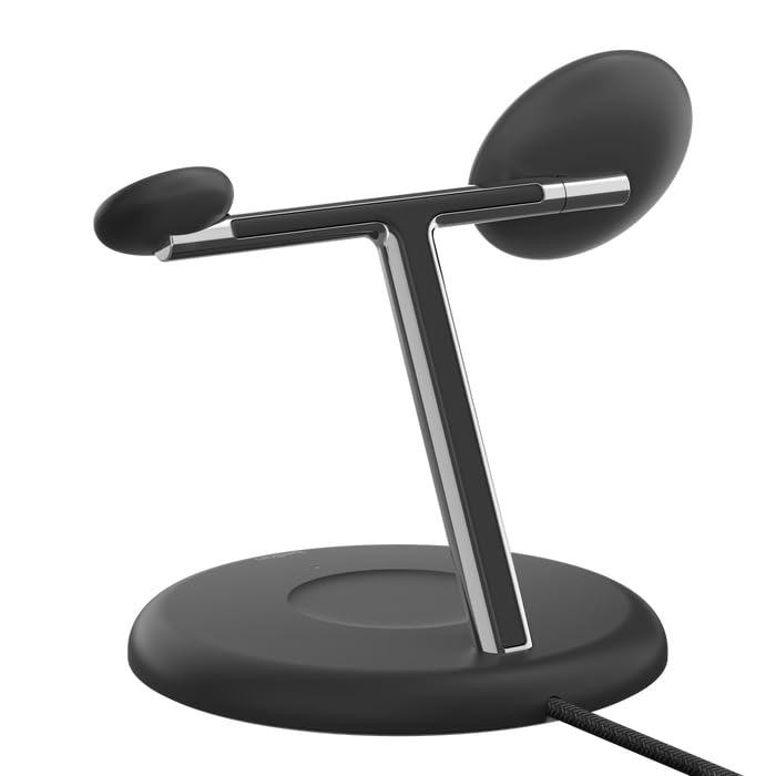 Belkin BoostCharge Pro 3 in 1 Wireless Charging Stand with Qi2 (15W) with Power Adapter Included - Black