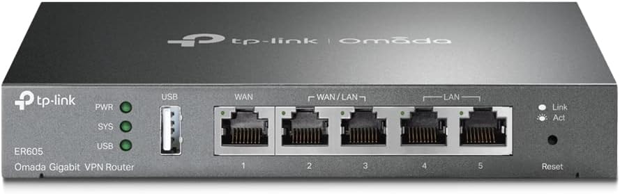 TP-Link ER605 (TL-R605) | Multi-WAN Wired Single_Band 1000 Mbps VPN Router | Up to 3 Gigabit WAN Ports | SPI Firewall SMB Router | Omada SDN Integrated | Load Balance | Lightning Protection