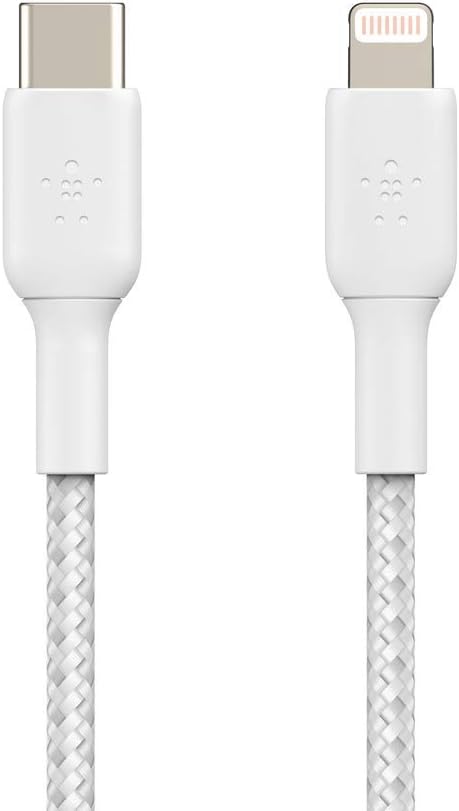 Belkin Braided USB-C to Lightning Cable (iPhone Fast Charging Cable for iPhone 8 or later) Boost Charge MFi-Certified iPhone USB-C Cable (1m, White) (Pack of 2)