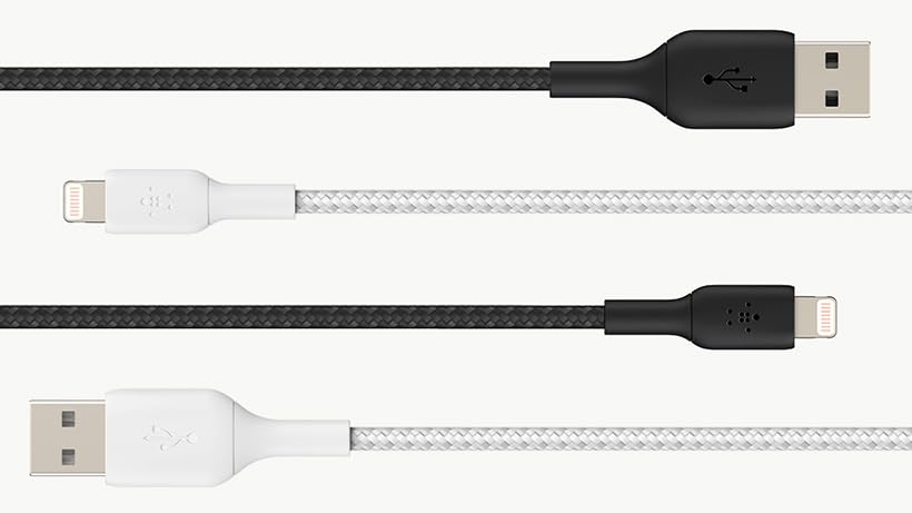 Belkin Braided Lightning Cable (Boost Charge Lightning to USB Cable for iPhone, iPad, AirPods) MFi-Certified iPhone Charging Cable, Braided Lightning Cable (0.15 m, White)