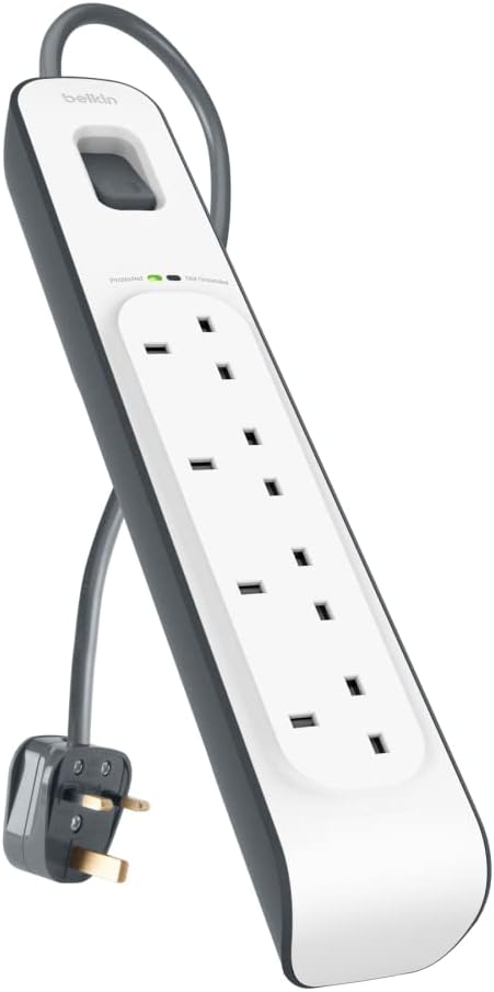 Belkin 4 Way/4 Plug Surge Protection Strip With 2 Meters Cord Length - Heavy Duty Electrical Extension Socket