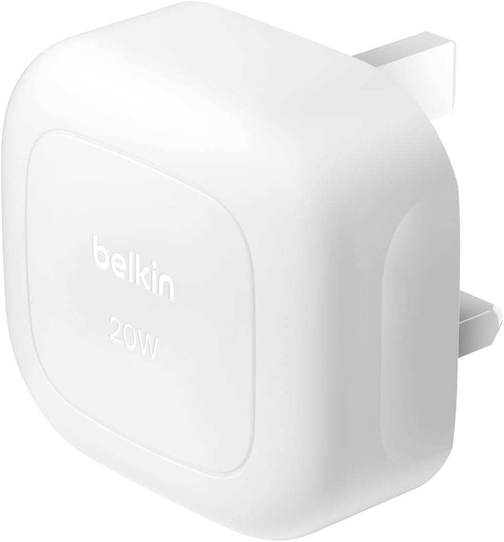 Belkin BoostCharge 20W Cubic Wall Charger, USB-C Power Delivery Fast Charging for Apple iPhone Air, iPhone 16, iPhone 15, Samsung Galaxy S25, Google Pixel, iPad, AirPods & More - White