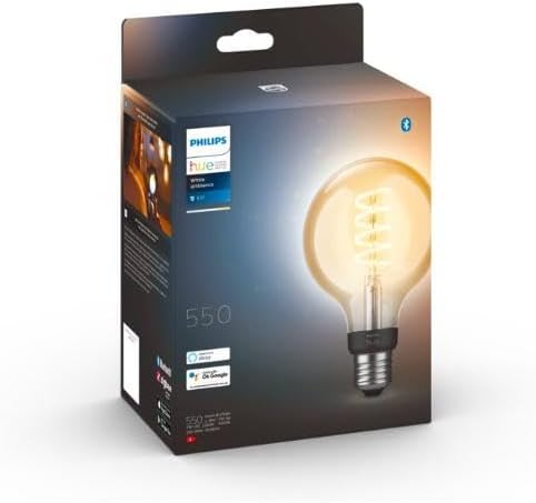 Philips Hue White Ambiance Filament Single Smart LED Globe [E27 Edison Screw] - 550 Lumens. Works with Alexa, Google Assistant and Apple Homekit — White Ambiance