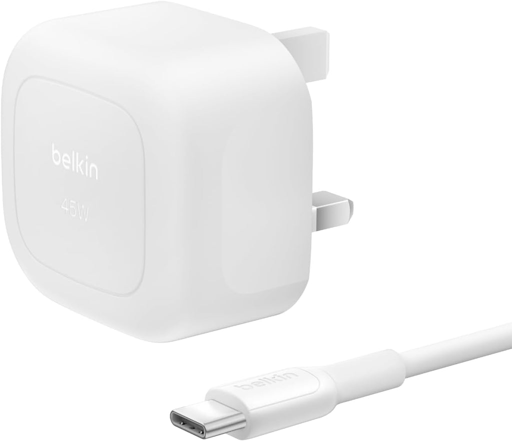 Belkin Compact Wall Charger 45W + USB-C to USB-C Cable, Fast Charging for Apple iPhone 17, iPhone Air, iPhone 16 Serie, Samsung Galaxy S25, Google Pixel, iPad, AirPods & More - White