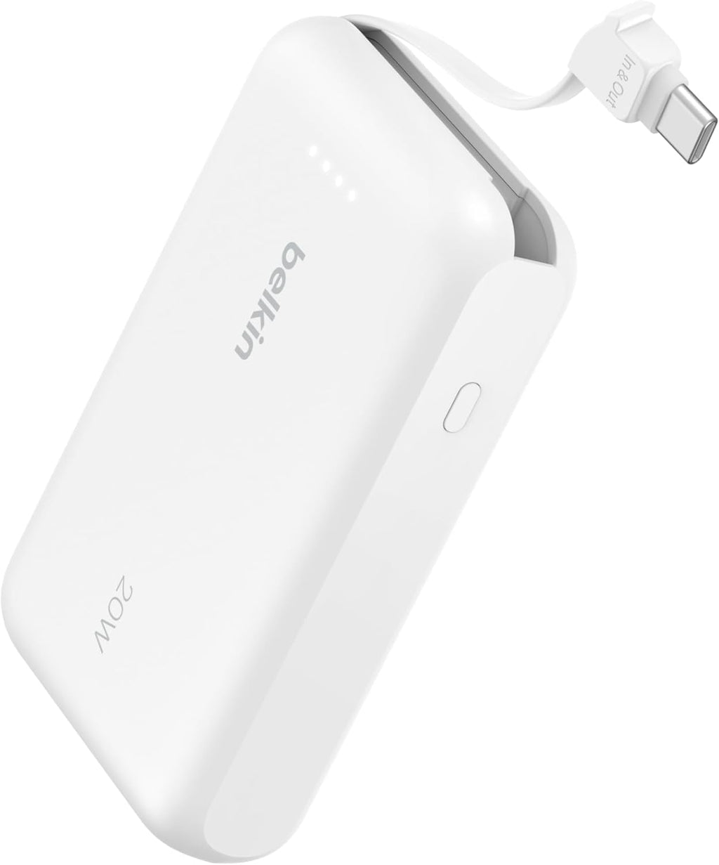 Belkin Fast Charge, Portable with Integrated Cable 10K PD 20W - Fast Charge -C Power Delivery, iPhone Fast Charging for iPhone 17 Series, iPad Pro, Galaxy S25, More