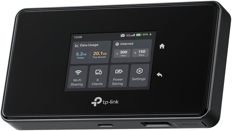 TP-Link M8550 | 5G Mobile Wi-Fi 6E Portable Modem | 3.4Gbps Speed | Tri-Band AXE3600 | Touch Screen | Gigabit Port | VPN Support | 32 Device Connections | Pocket Wi-Fi with Sim Card | New Generation