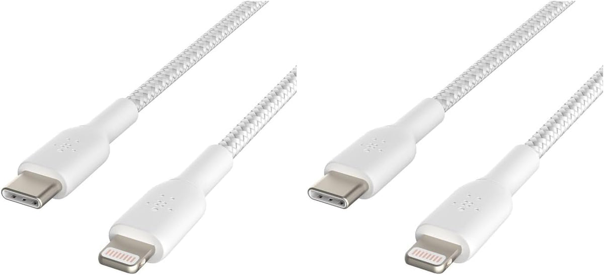 Belkin Braided USB-C to Lightning Cable (iPhone Fast Charging Cable for iPhone 8 or later) Boost Charge MFi-Certified iPhone USB-C Cable (1m, White) (Pack of 2)