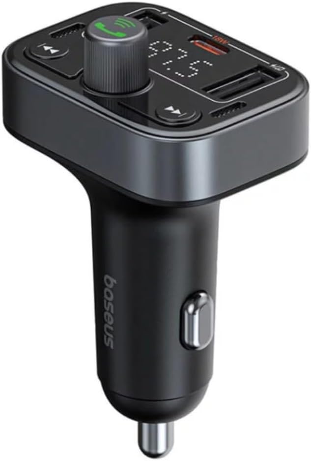 Baseus 5.3 FM Transmitter For Car, PD 18W Stronger Microphone And HiFi Bass Sound Cigarette Lighter Radio Music Adapter Charger Supports Hands-Free LED Backlit TF Card Flash Drive