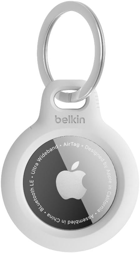 Belkin Airtag Case With Key Ring, Secure Holder Protective Cover For Air Tag With Scratch Resistance Accessory - White