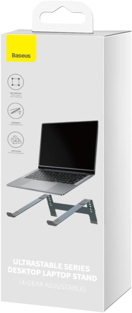 Baseus Laptop Stand for Desktop, Adjustable Ergonomic Portable Holder,4-Gear Adjustable — For Laptop (4-Gear Adjustable) — Grey