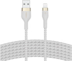 Belkin BoostCharge Pro Flex Braided USB Type A to Lightning Cable (3M/10FT), MFi Certified Charging for iPhone 14/14 Plus, 13, 12, Pro, Max, Mini, SE, iPad and More - White