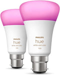 Philips Hue White & Colour Ambiance Smart Bulb Twin Pack LED [B22 Bayonet Cap] - 1100 Lumens (75W Equivalent). Works with Alexa, Google Assistant and Apple Homekit, 2 Count (Pack of 1) — White and Colour Ambiance