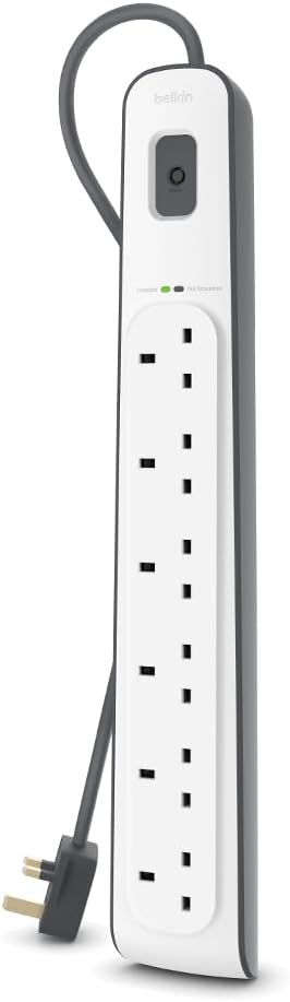 Belkin 6 Way/6 Plug Surge Protection Strip With 2 Meters Cord Length - Heavy Duty Electrical Extension Socket
