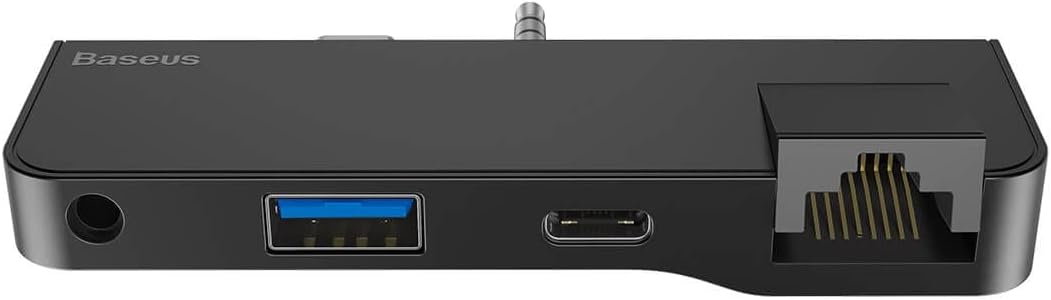 Baseus Multifunctional HUB for Surface Go (Type-C + Audio to RJ45 USB3.0 Type-C (data) Audio) Black — Black