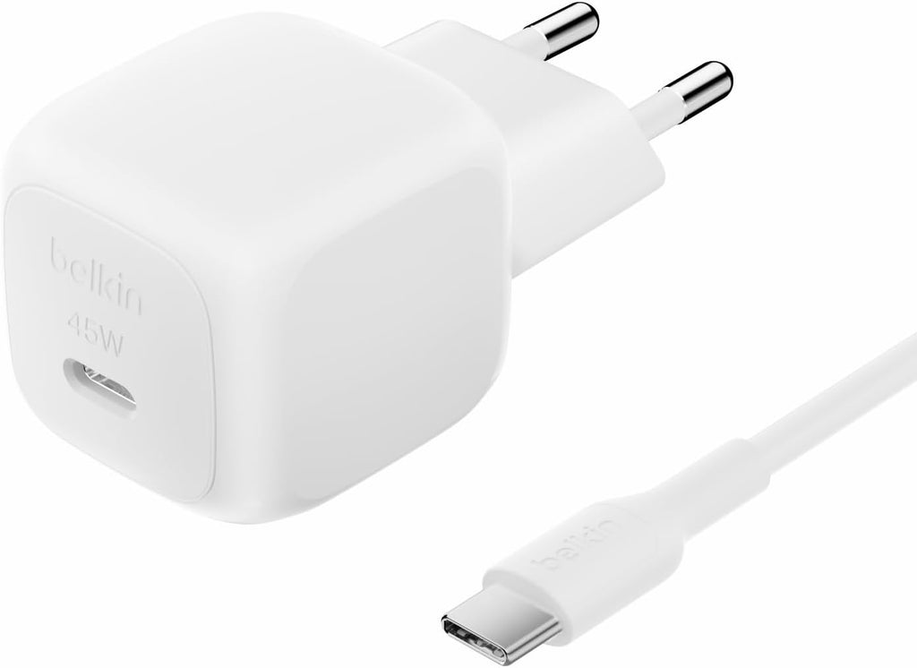 Belkin Compact USB Charger (45W) with USB-C/USB-C Cable, Fast Charging for Apple iPhone 16, 15, 14, Plus, Pro, Pro Max, Samsung Galaxy S25 Series, S24, Pixel 9, iPad, AirPods - White