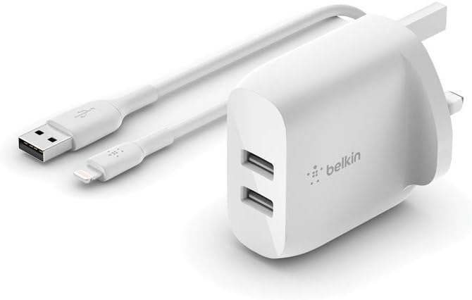 Belkin Wall Charger Dual USB-A + 1 Meter PVC A-LTG 24W White