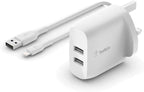 Belkin Wall Charger Dual USB-A + 1 Meter PVC A-LTG 24W White