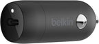 Belkin USB-C Fast Car Charger 20W-Black with 4Ft USB-C to Lightning Cable (Fast Charger for iPhone, Samsung, Google Pixel and more) - Black