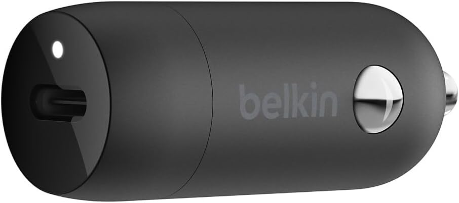 Belkin USB-C Fast Car Charger 20W-Black with 4Ft USB-C to Lightning Cable (Fast Charger for iPhone, Samsung, Google Pixel and more) - Black