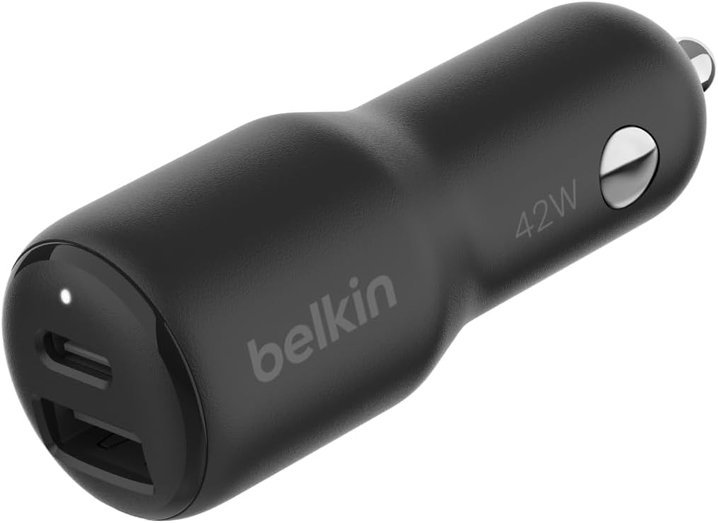 Belkin BoostCharge Dual Car Charger 42W w/Fast Charge USB-C 30W PPS & 12W USB-A Ports for Apple iPhone 16/16 Pro/16 Plus/16 Pro Max, iPhone 15, 14, 13, 12 Series, Samsung Galaxy S24, & More - Black