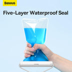 Baseus Waterproof Phone Pouch, Universal IPX8 Waterproof Protection Dry Bag with Neck and Wrist Strip — Cylinder Lock — White