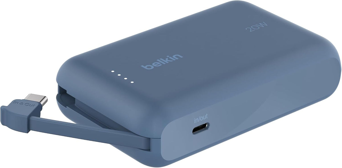 Belkin BoostCharge 10000mAh Power Bank with Integrated USB-C Cable - Blue