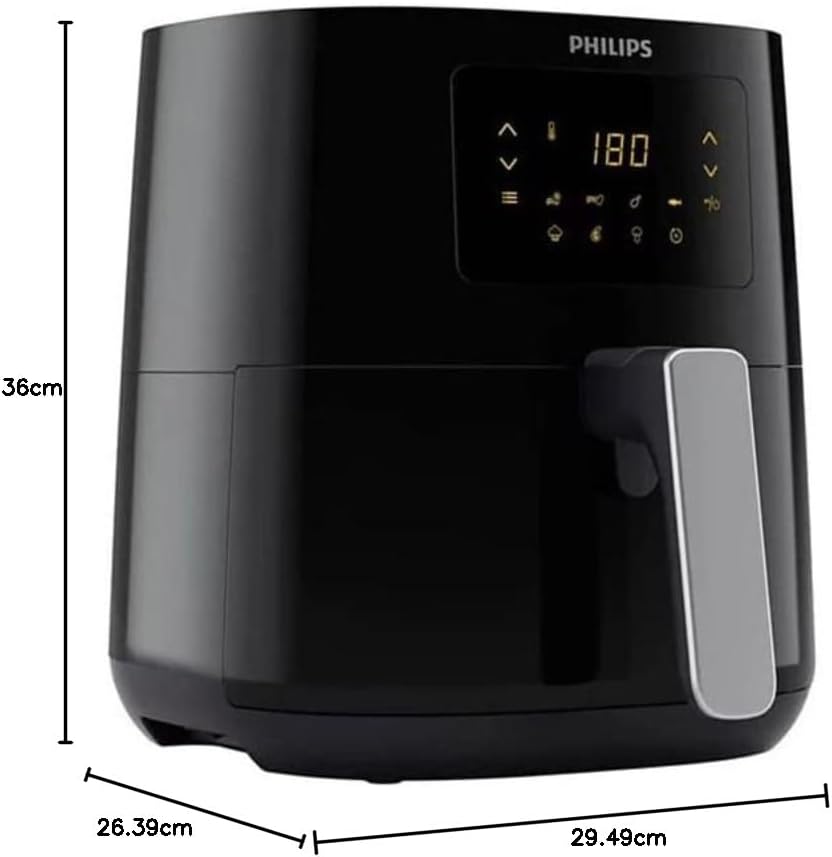 Philips Essential Air Fryer HD9252/70 with Rapid Air Technology, uses up to 90% less fat, 7 Presets Touch Screen — Black