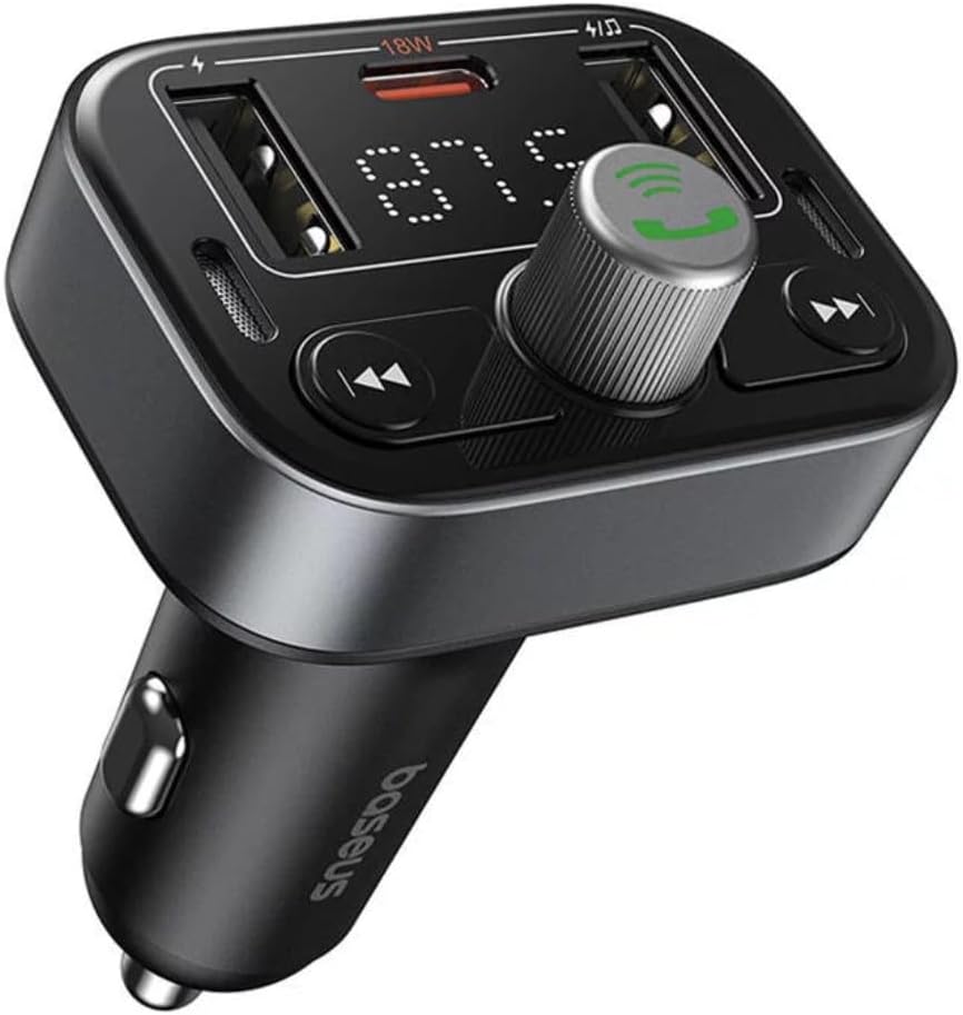 Baseus 5.3 FM Transmitter For Car, PD 18W Stronger Microphone And HiFi Bass Sound Cigarette Lighter Radio Music Adapter Charger Supports Hands-Free LED Backlit TF Card Flash Drive