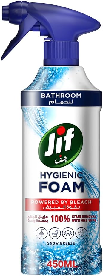 JIF Hygienic Foam Spray, powered by bleach, Bathroom, for 100% stain removal, 450ml — front product image