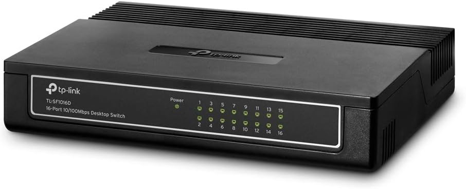 TP Link TL SF1016D 16 Port 10/100 Mbps Desktop Ethernet Switch/Hub, Ethernet Splitter, Plug & Play, No Configuration Required, Black, 16 port Fast | Desktop