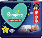 Pampers Baby Nappy Pants Size 6 (15+ kg / 33 lbs), Baby Dry Night, 31 Nappies, Pampers' Most Absorbent Pants for Extra Night Protection