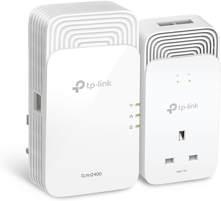 TP-Link Powerline WiFi G.hn2440, WiFi 6 AX1800, up to 1428 Mbps via Powerline, Integrated Socket (Type F), Ideal for enjoying multi-TV service at home, Compatible with all boxes, PGW2440 KIT