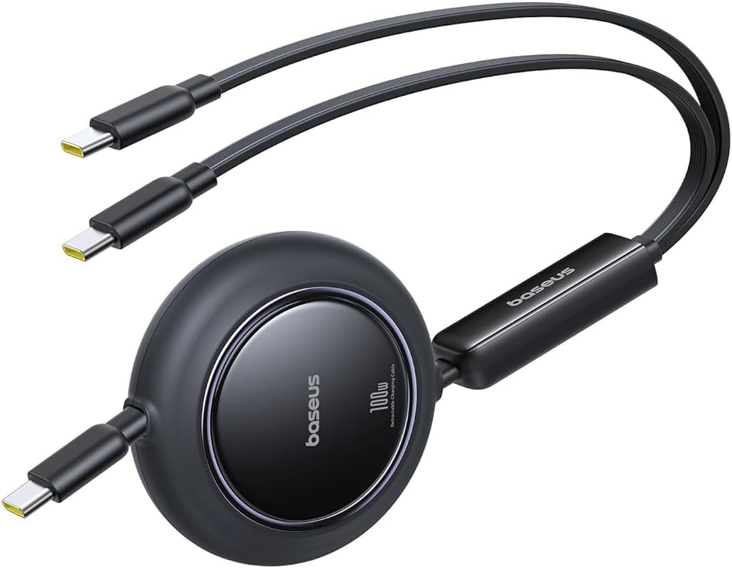 Baseus Retractable USB C Cable 4ft, Single Port Max 100W 2 in 1 USBC to USBC Multi Fast Charging Cable, 5 Length Presets, Type C Charger Cord — 4 Feet — Black