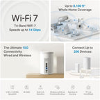 TP-Link BE14000 Tri-Band Whole Home Mesh WiFi 7 System|8-Stream 14 Gbps Tri-Band WiFi|Wireless and Wired Combined Backhaul|Multi-Link Operation|TP-Link HomeShield - Deco BE68(1Pack)