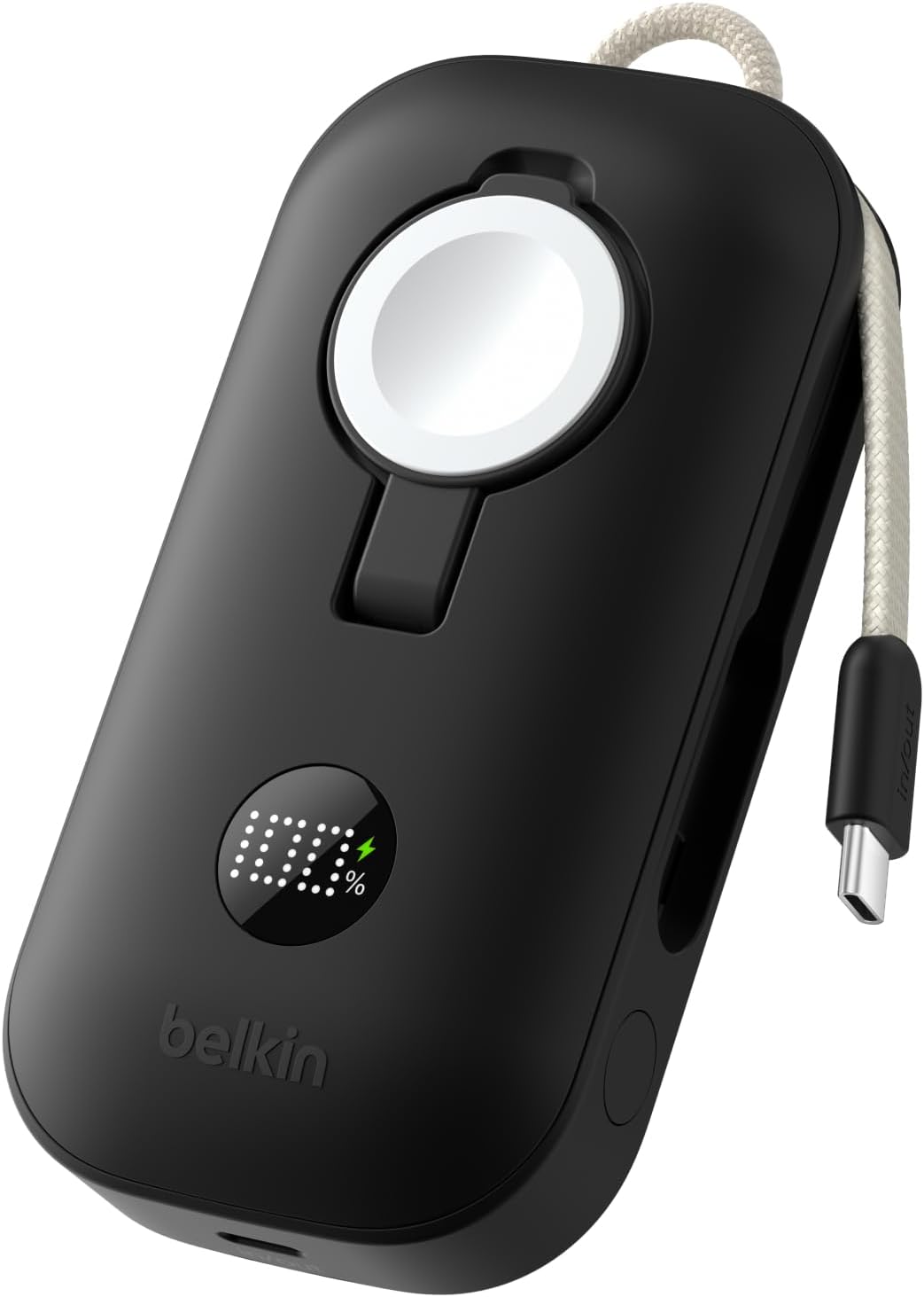 Belkin BoostCharge Pro 10000mAh Power Bank with Apple Watch Charger, Portable Charger with Integrated Braided USB C Cable and Digital Display, 45W, Battery Pack for Charging 3-Devices - Black